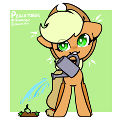 Size: 2362x2362 | Tagged: safe, artist:jellysketch, imported from derpibooru, applejack, earth pony, pony, plant, solo, watering can