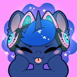 Size: 3319x3319 | Tagged: safe, artist:cutepencilcase, imported from derpibooru, princess luna, alicorn, pony, gamer luna, :3, :p, cat ears, chibi, eyes closed, headphones, solo, tongue out