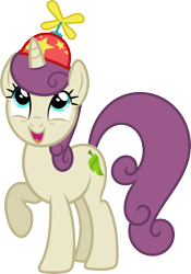 Size: 5521x7888 | Tagged: safe, artist:starryshineviolet, imported from derpibooru, nook, pony, unicorn, pinkie pride, absurd resolution, background pony, female, happy, hat, looking up, mare, propeller hat, raised hoof, simple background, smiling, transparent background, vector, when she smiles