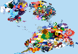 Size: 2967x2048 | Tagged: safe, artist:mustaphatr, imported from derpibooru, equestria at war mod, alternate universe, flag, flag map, griffonia, high res, map, map of equestria, no pony, pixel art, zebrica