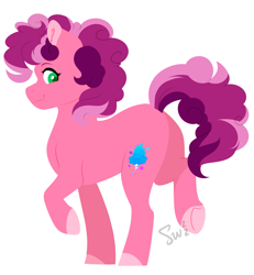 Size: 1281x1385 | Tagged: safe, artist:silentwolf-oficial, imported from derpibooru, oc, oc only, oc:cotton, earth pony, pony, butt, female, looking back, mare, offspring, parent:cheese sandwich, parent:pinkie pie, parents:cheesepie, plot, simple background, smiling, solo, standing on two hooves, white background