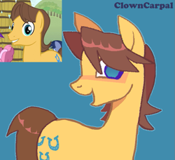 Size: 641x585 | Tagged: safe, artist:clowncarpal, imported from derpibooru, caramel, earth pony, pony, blue background, male, simple background, solo, stallion