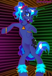 Size: 1810x2650 | Tagged: safe, artist:clowncarpal, imported from derpibooru, princess luna, alicorn, pony, 80s princess luna, bipedal, bracelet, commission, female, jewelry, mare, necklace, ponytail, scrunchie, solo