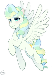 Size: 2480x3508 | Tagged: safe, artist:xiaowu07, imported from derpibooru, vapor trail, pegasus, pony, cute, female, g4, mare, simple background, smiling, solo, white background