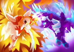 Size: 7016x4961 | Tagged: safe, artist:cutepencilcase, imported from derpibooru, daybreaker, opaline arcana, alicorn, pony, spoiler:my little pony: make your mark, absurd resolution, duo, evil grin, female, g4, g5, generational ponidox, grin, mare, my little pony: make your mark, smiling