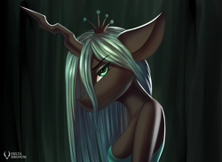 Size: 2400x1750 | Tagged: safe, artist:delta hronum, imported from derpibooru, queen chrysalis, anthro, changeling, changeling queen, female, looking at you, solo