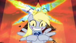 Size: 1258x708 | Tagged: safe, imported from derpibooru, derpy hooves, pegasus, pony, bill cipher, crossover, full friendships magic, gravity falls, possessed