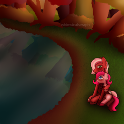 Size: 2000x2000 | Tagged: safe, artist:whimsicalseraph, imported from derpibooru, oc, oc only, oc:raspberry sorbet, oc:strawberry syrup, pegasus, pony, autumn, clothes, duo, female, forest, incest, lesbian, nature, siblings, tree, twincest, twins