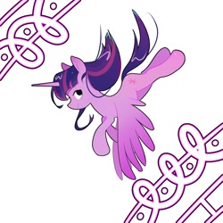 Size: 2000x2000 | Tagged: safe, artist:pascal571, imported from derpibooru, twilight sparkle, alicorn, pony, female, flying, mare, simple background, smiling, solo, twilight sparkle (alicorn), white background, windswept mane, wings, wings down