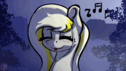 Size: 1280x720 | Tagged: safe, artist:darbedarmoc, imported from derpibooru, oc, oc only, oc:gold.de, pegasus, pony, animated, dancing, eyes closed, female, gif, headphones, listening to music, relaxing, solo, tongue out