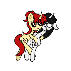 Size: 2048x2048 | Tagged: safe, artist:taoyvfei, imported from derpibooru, peach blossom, oc, oc:taoyvfei, pony, unicorn, curved horn, horn, knife, pixel art, unicorn oc