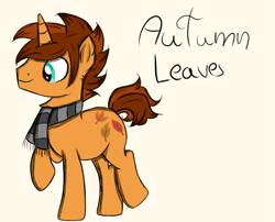 Size: 1059x856 | Tagged: safe, artist:gotyx96, imported from derpibooru, oc, oc:autumn falls, pony, unicorn, friendship is magic, autumn, chest fluff, clothes, cutie mark, g4, male, scarf, solo, solo male, stallion