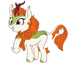 Size: 2490x2301 | Tagged: safe, artist:maonyman, derpibooru exclusive, imported from derpibooru, autumn blaze, kirin, female, hoof on chest, mare, raised hoof, simple background, smiling, solo, white background