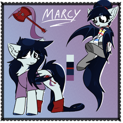Size: 2000x2000 | Tagged: safe, artist:jubyskylines, imported from derpibooru, bat pony, pony, adventure time, clothes, color palette, ear fluff, female, leggings, marceline, mare, ponified, shirt, smiling, t-shirt