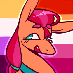 Size: 640x640 | Tagged: safe, artist:kenny, imported from derpibooru, sunny starscout, earth pony, pony, fangs, g5, icon, lesbian pride flag, nonbinary, nonbinary pride flag, pride, pride flag, solo