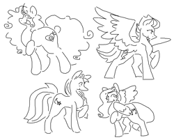 Size: 1897x1525 | Tagged: safe, artist:kenny, imported from derpibooru, izzy moonbow, sunny starscout, zipp storm, earth pony, pegasus, pony, unicorn, black and white, g5, grayscale, lineart, monochrome