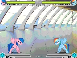 Size: 1080x810 | Tagged: safe, artist:tom artista, imported from derpibooru, firefly, rainbow dash, pegasus, pony, fighting is magic, airport, bipedal, empty, fan game, female, g1, mare, new, palette swap, plane, recolor, self paradox, self ponidox, stage