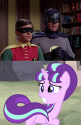 Size: 1056x1632 | Tagged: safe, edit, edited screencap, imported from derpibooru, screencap, starlight glimmer, the cutie map, 60s batman, adam west, batman, batman and robin, crossover, dc comics, dynamic duo, s5 starlight, starlight gets what's coming to her, this will end in pain