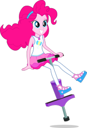 Size: 2731x4014 | Tagged: safe, artist:dustinwatsongkx, imported from derpibooru, pinkie pie, human, equestria girls, clothes, female, geode of sugar bombs, magical geodes, pantyhose, pogo stick, simple background, sleeveless, smiling, solo, transparent background