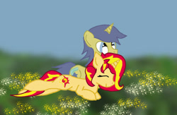 Size: 749x488 | Tagged: safe, artist:tokkazutara1164, imported from derpibooru, comet tail, sunset shimmer, pony, unicorn, cometshimmer, female, g4, male, mare, shipping, stallion, straight