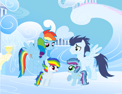 Size: 742x573 | Tagged: safe, artist:auridash-draws, imported from derpibooru, rainbow dash, soarin', oc, oc:cloud storm, oc:hurricane, pegasus, pony, colt, female, filly, foal, male, mare, offspring, parent:rainbow dash, parent:soarin', parents:soarindash, ship:soarindash, shipping, stallion, straight