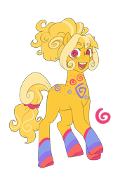 Size: 1461x1942 | Tagged: safe, artist:aztrial, imported from derpibooru, oc, oc only, oc:swirlie scribble, earth pony, pony, bio in description, body markings, coat markings, colored hooves, earth pony oc, female, freckles, looking at you, mare, markings, open mouth, pink eyes, ponytail, raised hoof, simple background, smiling, socks (coat markings), solo, swirly eyes, tooth gap, transparent background, unshorn fetlocks, wingding eyes