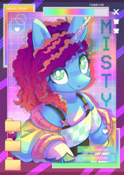 Size: 2480x3508 | Tagged: safe, artist:wavecipher, imported from derpibooru, pony, unicorn, clothes, cute, g5, high res, looking at you, misty brightdawn, solo, vaporwave