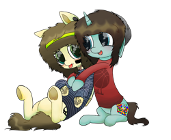 Size: 5500x4500 | Tagged: safe, artist:cactuscruncher, derpibooru exclusive, imported from derpibooru, pegasus, pony, unicorn, :p, absurd resolution, beanie, belly, blue coat, blue eyes, blushing, brown mane, christofer drew, clothes, cuddling, duo, duo male, ear piercing, emo, face paint, floppy ears, folded wings, friends, friendship, gauges, green eyes, hat, headband, hug, hug from behind, jordan witzigreuter, lidded eyes, lip piercing, looking at each other, looking at someone, lying down, male, messy mane, messy tail, on back, one ear up, open mouth, open smile, piercing, ponified, shiny eyes, shirt, short tail, simple background, sitting, smiling, spider bites, stallion, striped shirt, sweatband, sweater, tail, tattoo, tongue out, transparent background, underhoof, wings, yellow coat