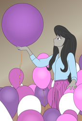 Size: 690x1015 | Tagged: safe, artist:hakdurbin, imported from derpibooru, octavia melody, human, equestria girls, balloon, clothes, lipstick, pretty, simple background, skirt, that human sure does love balloons