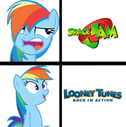 Size: 820x828 | Tagged: safe, artist:benpictures1, imported from ponybooru, rainbow dash, pegasus, pony, drake, female, looney tunes back in action, mare, meme, ponified, ponified meme, solo, space jam