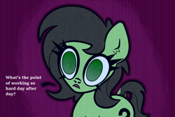 Size: 1500x1000 | Tagged: safe, artist:scandianon, imported from derpibooru, oc, oc only, oc:filly anon, earth pony, pony, dead eyes, dialogue, female, filly, foal, frown, open mouth, solo, talking