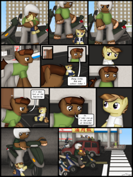 Size: 1750x2333 | Tagged: safe, artist:99999999000, imported from derpibooru, oc, oc only, oc:zhang cathy, oc:zhang xiangfan, earth pony, comic:grow with children, car, city, clothes, comic, couch, father, father and child, father and daughter, female, filly, foal, helmet, male, motorcycle, school uniform, scooter