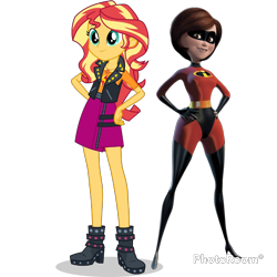 Size: 1080x1080 | Tagged: safe, artist:cutler1228, imported from derpibooru, sunset shimmer, human, equestria girls, equestria girls series, spoiler:eqg series (season 2), boots, clothes, cowboy hat, elastigirl, evil grin, female, frown, glare, glasses, gloves, grin, hair, hairband, hat, high heel boots, leather, leather vest, shirt, shoes, simple background, skirt, smiling, smirk, socks, teenager, the incredibles, top, transparent background, vest