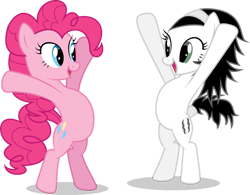 Size: 1011x790 | Tagged: artist needed, source needed, safe, imported from derpibooru, pinkie pie, oc, oc:null, earth pony, bipedal, female, mare, shadow, simple background, transparent background, white background