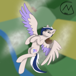 Size: 3200x3200 | Tagged: safe, artist:maître cervidé, imported from derpibooru, oc, oc:scarlet sprite, pegasus, cloud, female, flying, signature, solo, solo female, spread wings, wings