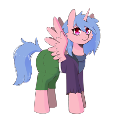 Size: 2048x2048 | Tagged: safe, alternate version, artist:vaiola, edit, imported from derpibooru, oc, oc only, alicorn, pony, alicorn oc, avatar, cargo pants, clothes, commission, diaper, diaper edit, diaper fetish, eyebrows, female, fetish, full body, horn, jacket, looking at you, mare, pants, simple background, solo, standing, sweater, tail, transparent background, wings