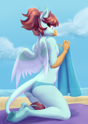 Size: 2048x2900 | Tagged: safe, alternate version, artist:nika-rain, imported from derpibooru, oc, oc only, hippogriff, beach, beautiful, commission, cute, female, hippogriff oc, solo, ych result, your character here