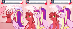 Size: 2002x800 | Tagged: safe, artist:redintravenous, imported from derpibooru, princess cadance, oc, oc:red ribbon, pony, unicorn, ask red ribbon, female, magic, mare