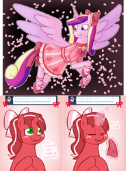 Size: 1334x1812 | Tagged: safe, artist:redintravenous, imported from derpibooru, princess cadance, oc, oc:red ribbon, pony, unicorn, ask red ribbon, crying, female, magic, mare