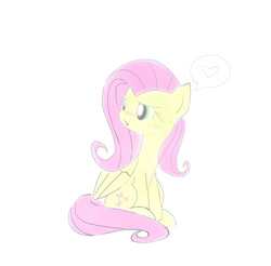 Size: 1170x1153 | Tagged: safe, artist:tiga mega, imported from derpibooru, part of a set, fluttershy, pegasus, pony, female, folded wings, heart, looking away, mare, open mouth, pictogram, simple background, sitting, solo, speech bubble, spoken heart, turned head, white background, wings