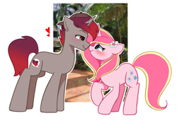 Size: 5119x3573 | Tagged: safe, artist:kittyrosie, imported from derpibooru, oc, oc only, oc:rosa flame, pony, unicorn, horn, oc x oc, shipping, unicorn oc