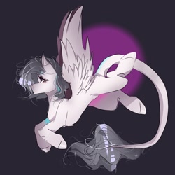 Size: 1378x1378 | Tagged: safe, artist:ventileitorr, imported from derpibooru, oc, oc only, pegasus, pony, dark background, flying, leonine tail, simple background, solo, tail