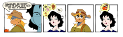 Size: 1153x350 | Tagged: safe, artist:bixels, imported from derpibooru, applejack, rarity, human, worm, 1920s au, 4 panel comic, alternate universe, apple, comic, dirt, female, food, humanized, lesbian, light skin, puppy dog eyes, ship:rarijack, shipping, tan skin, thought bubble