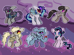 Size: 2048x1536 | Tagged: safe, artist:larvaecandy, imported from derpibooru, derpy hooves, dj pon-3, maud pie, octavia melody, starlight glimmer, trixie, vinyl scratch, bat pony, bat pony unicorn, hybrid, pony, unicorn, apple, bat ponified, batavia, derpybat, food, glimbat, horn, maudbat, octavia, race swap, species swap, trixiebat