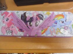 Size: 1024x768 | Tagged: safe, artist:humanmuck, imported from derpibooru, pinkie pie, rainbow dash, twilight sparkle, alicorn, earth pony, pegasus, pony, my little pony: the movie, female, merchandise, pencil case, twilight sparkle (alicorn)