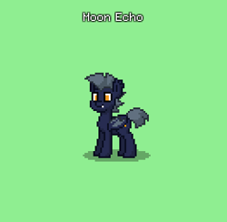 Size: 392x382 | Tagged: safe, imported from derpibooru, oc, oc only, oc:moon echo, bat pony, pony, pony town, bat pony oc, bat wings, blue fur, do not steal, gray mane, gray tail, green background, male, original character do not steal, simple background, stallion, wings