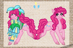 Size: 784x513 | Tagged: safe, artist:pinlrose, imported from derpibooru, pinkie pie, earth pony, cutie mark, female, jester, medieval, self paradox, solo