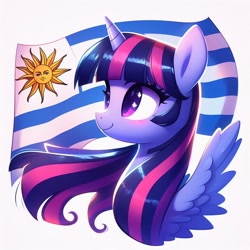 Size: 1024x1024 | Tagged: safe, imported from derpibooru, twilight sparkle, alicorn, ai content, ai generated, country, flag, generator:bing image creator, solo, twilight sparkle (alicorn), uruguay