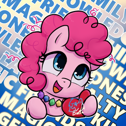 Size: 1000x1000 | Tagged: safe, artist:brella, imported from derpibooru, pinkie pie, female, filly, filly pinkie pie, heart, solo, younger