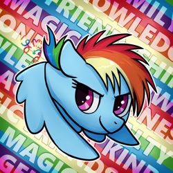 Size: 1000x1000 | Tagged: safe, artist:brella, imported from derpibooru, rainbow dash, female, filly, filly rainbow dash, solo, text, younger